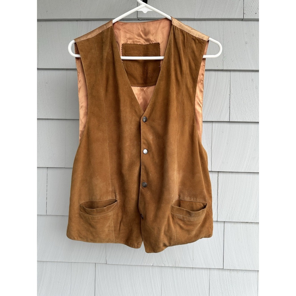 Vintage Eagle Force Suede Leather Vest L Tan Brown Western 70s Unisex‎ Layering